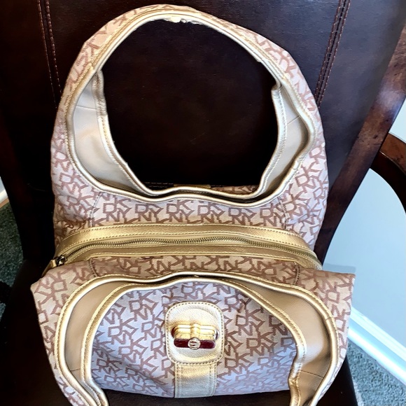 DONNA KARAN NEW YORK Satchel Chino Logo Gold Bag - Picture 6 of 13